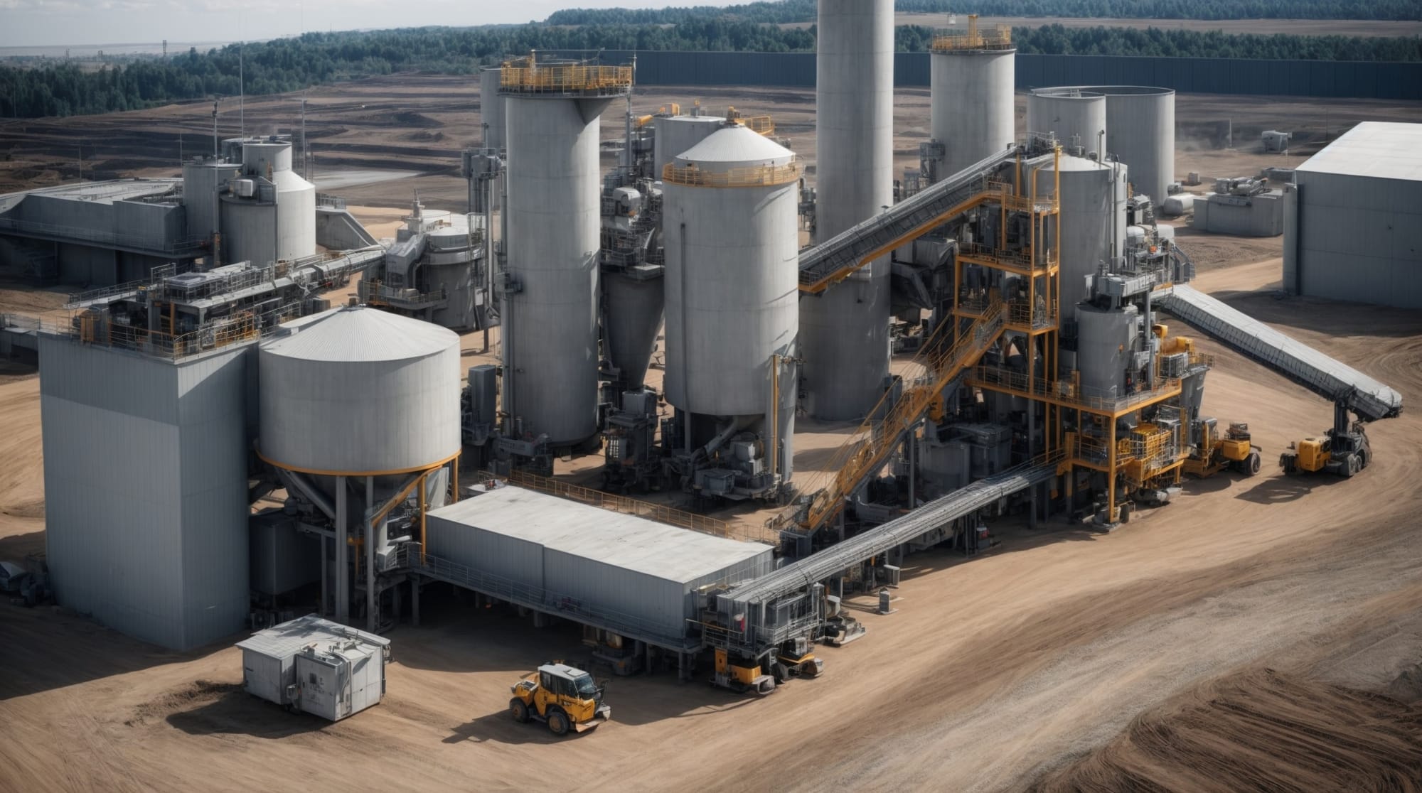 Modern concrete batching plant showing automated machinery