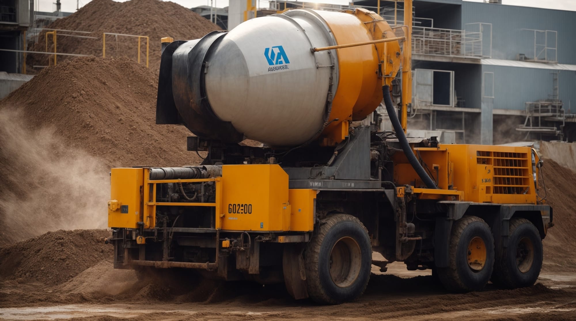 Automated concrete mixer in action at a construction site