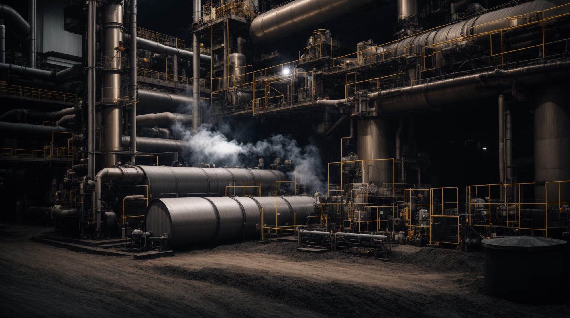 Industrial equipment capturing CO2 emissions at a concrete production plant.