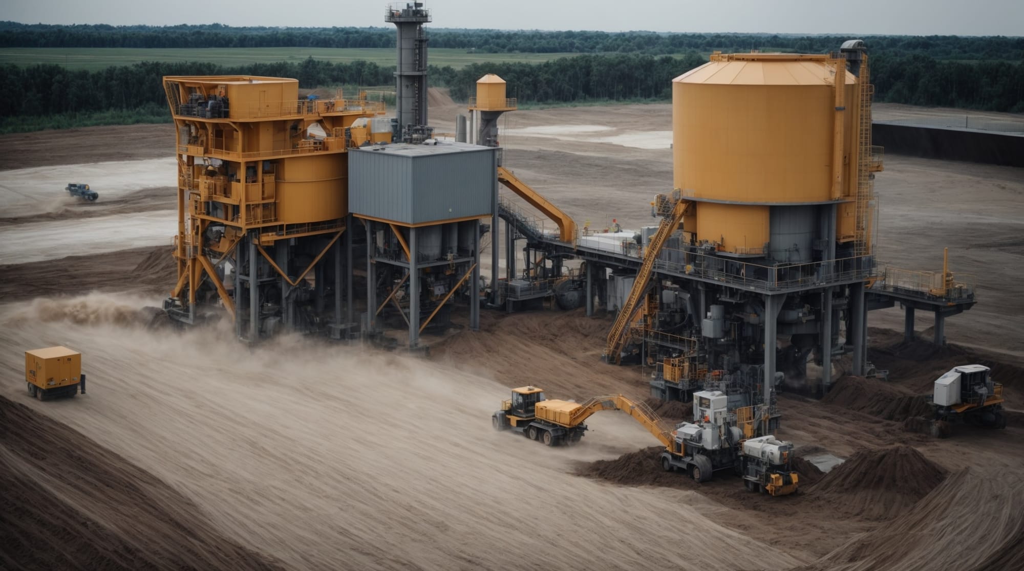 automated concrete batching plant in operation