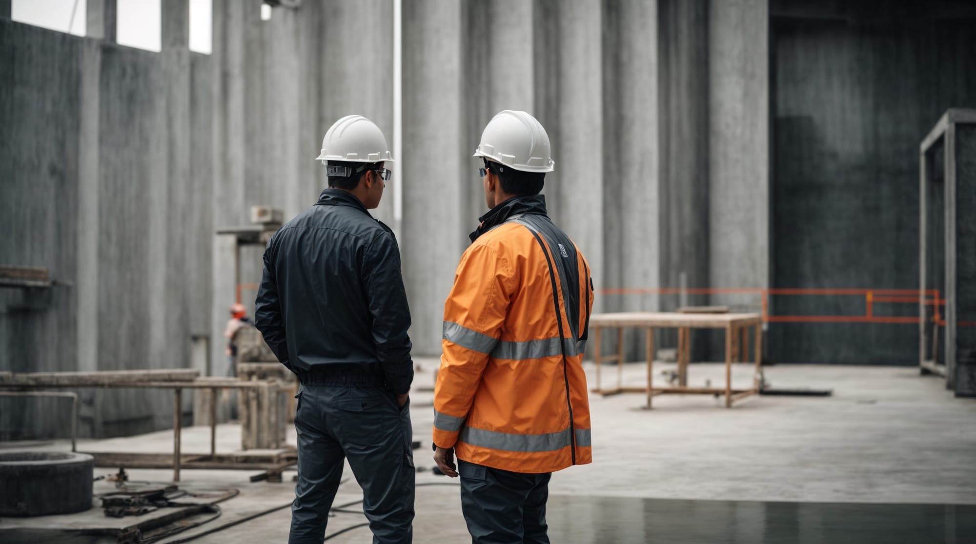 Engineers monitoring the durability of smart concrete structures using advanced technology