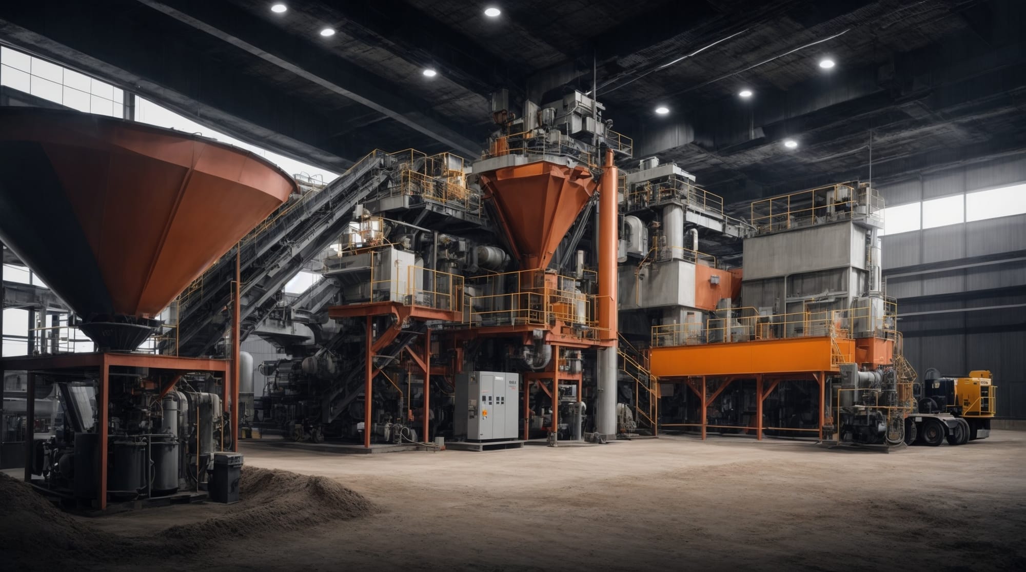Modern concrete batching plant technology in operation