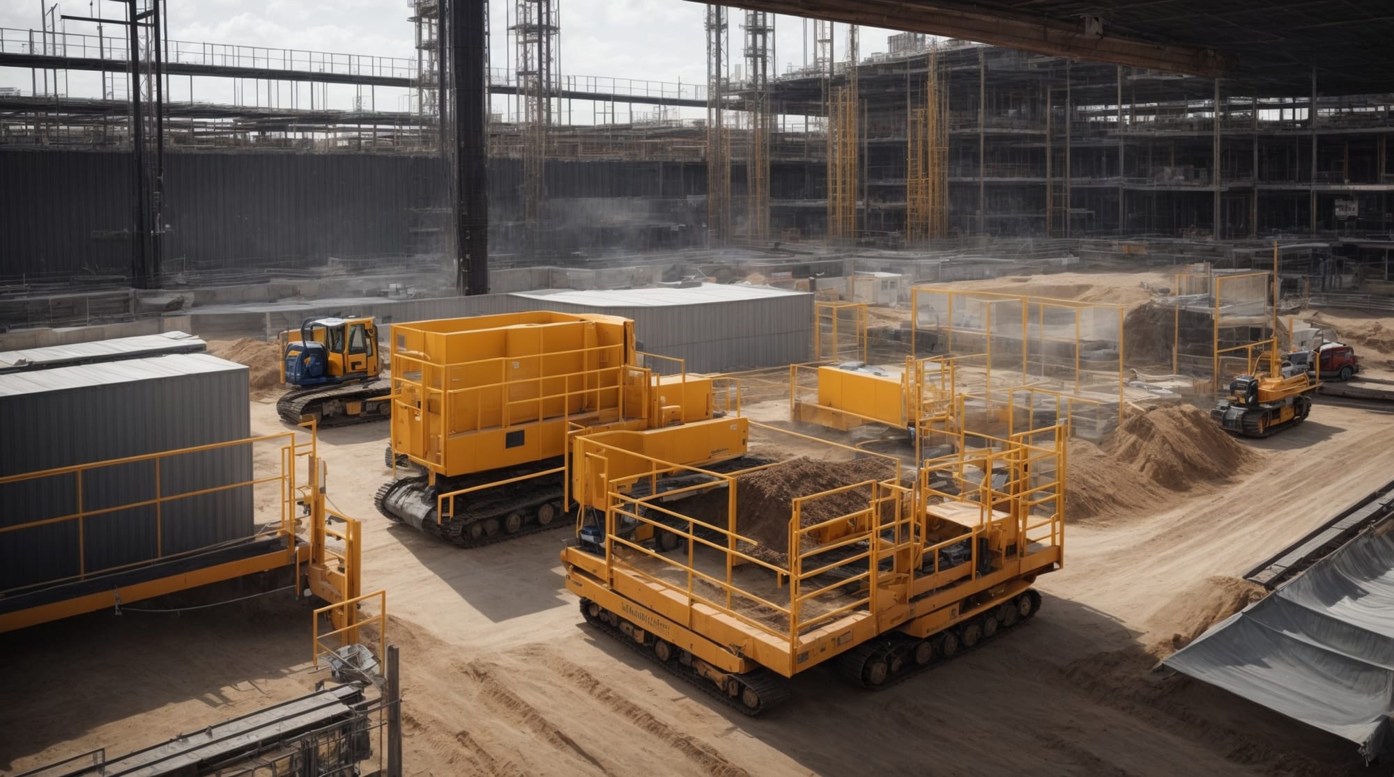 A modern construction site utilizing advanced material handling equipment