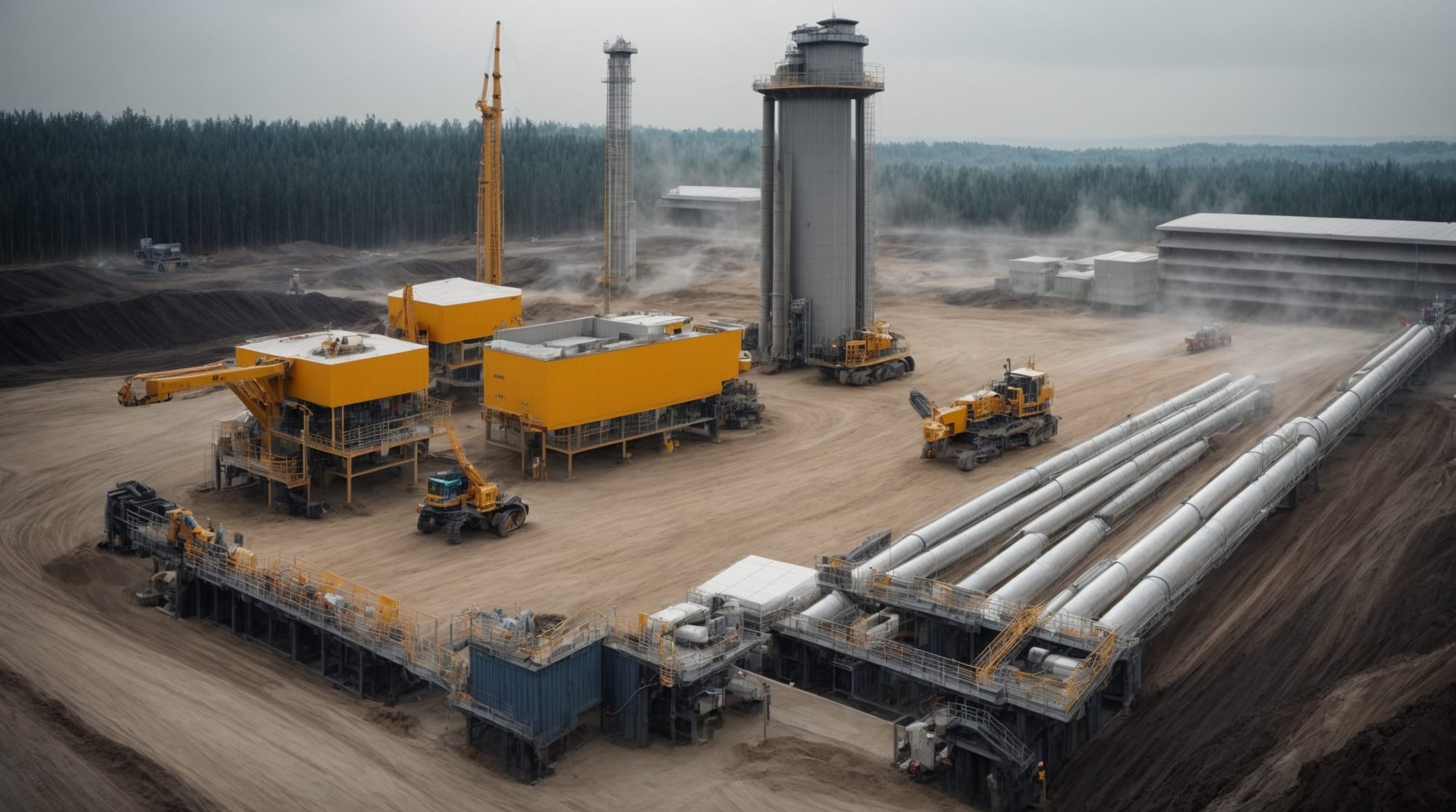 modern automated concrete batching plant with workers monitoring digital systems