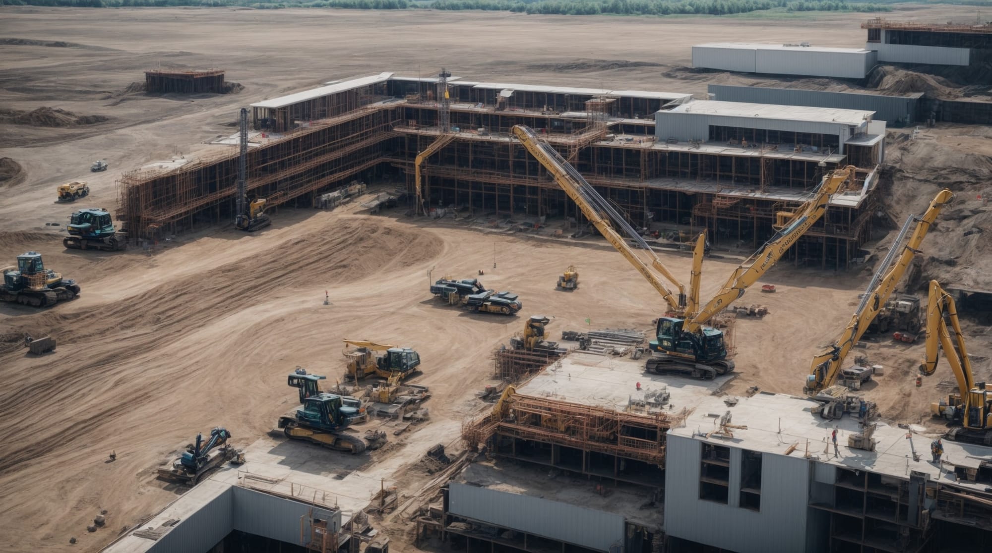 construction innovation A drone mapping a large construction site for robotic automation