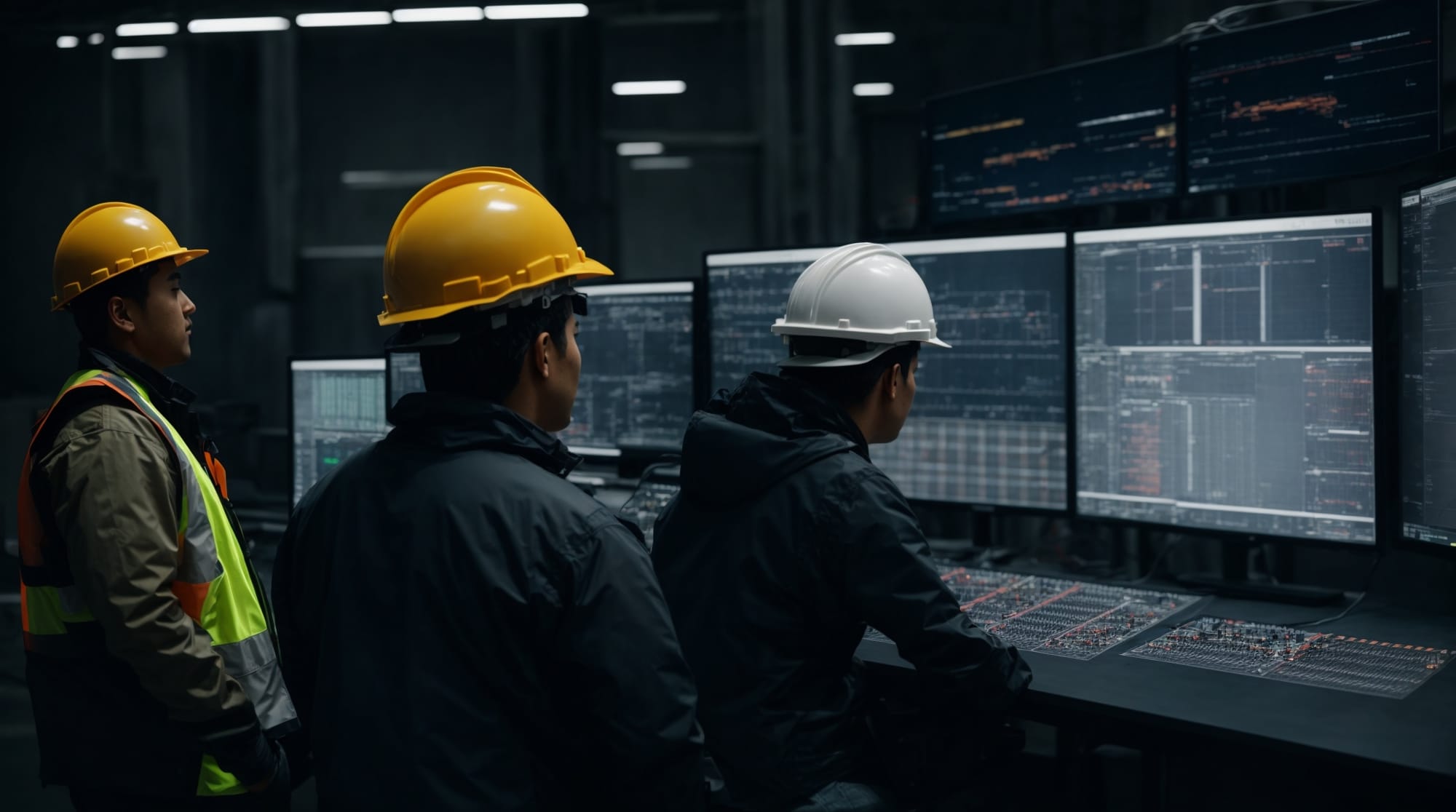 engineers monitoring mixing process via digital interfaces