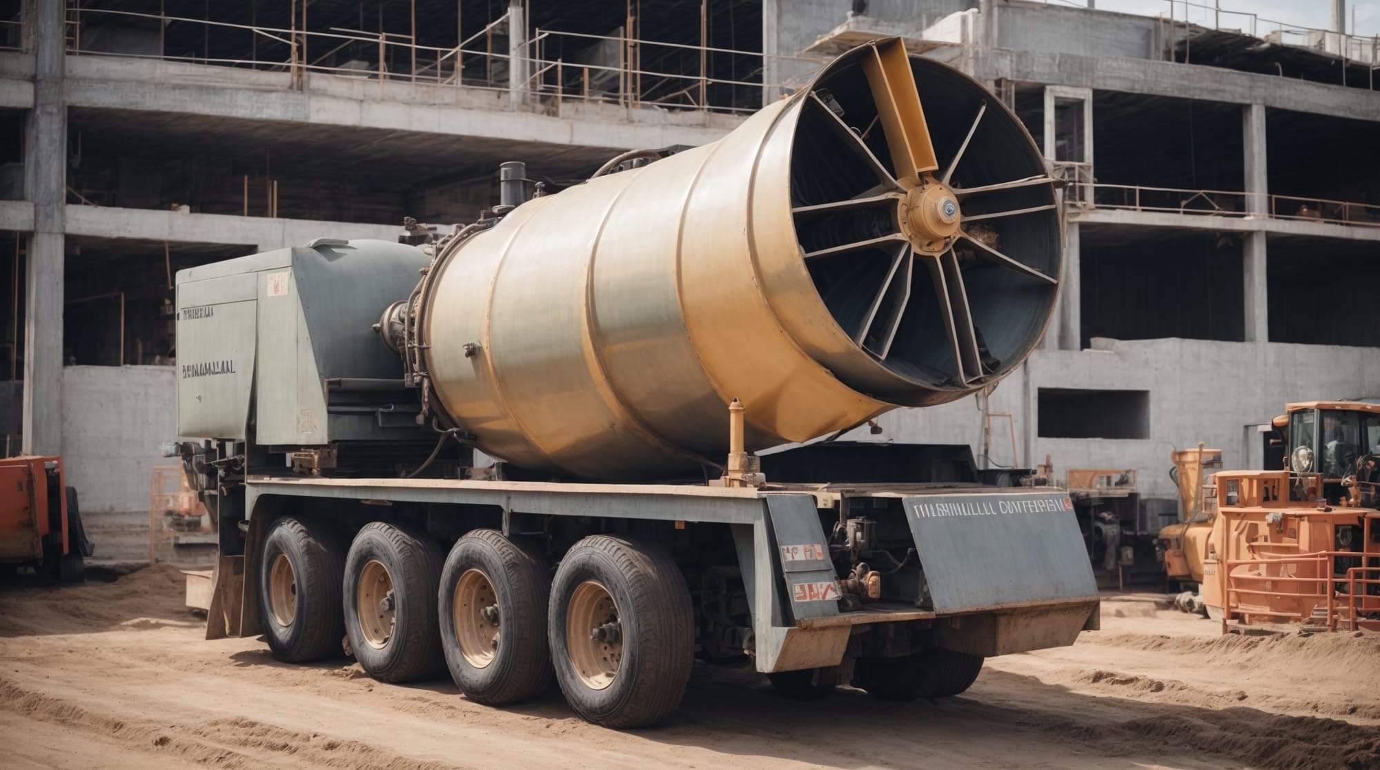 A modern concrete mixer in operation at a construction site