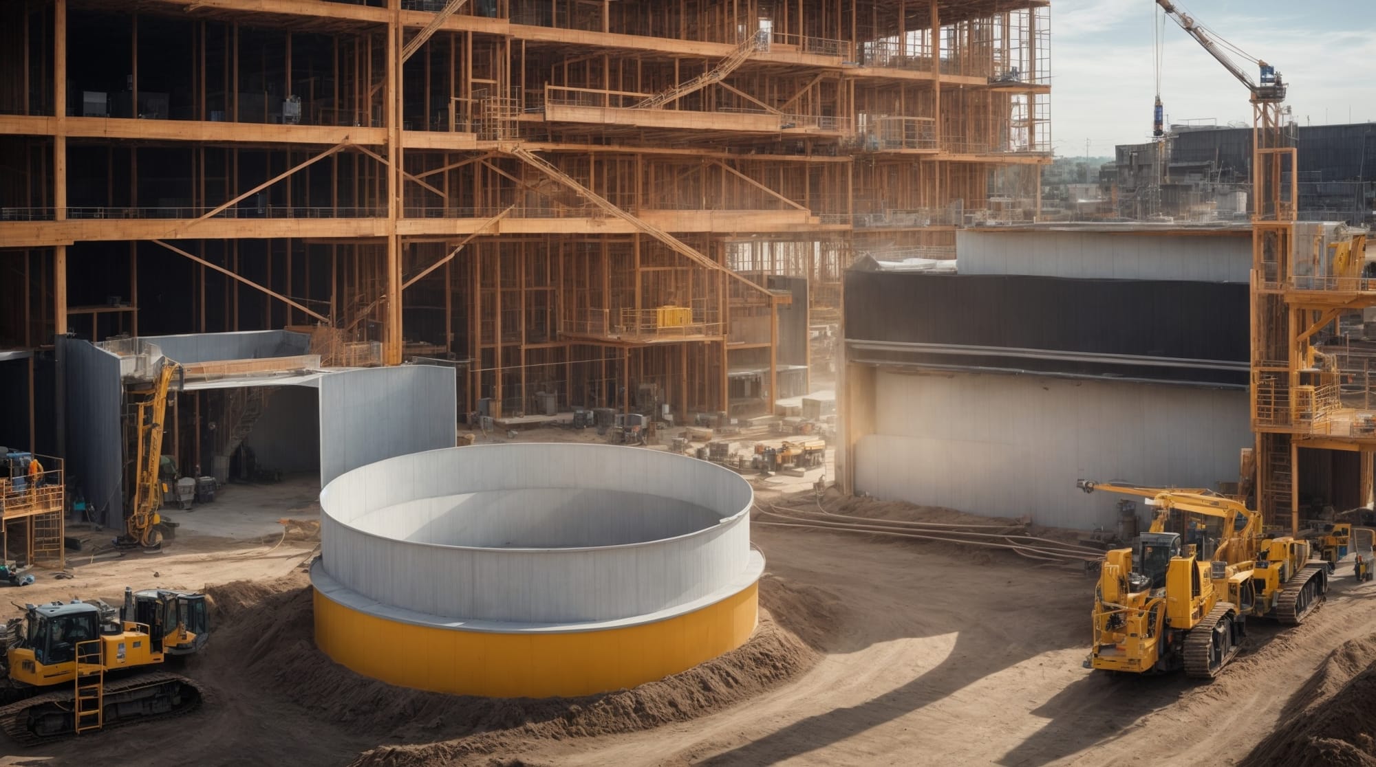 a construction site implementing advanced concrete mixing technology