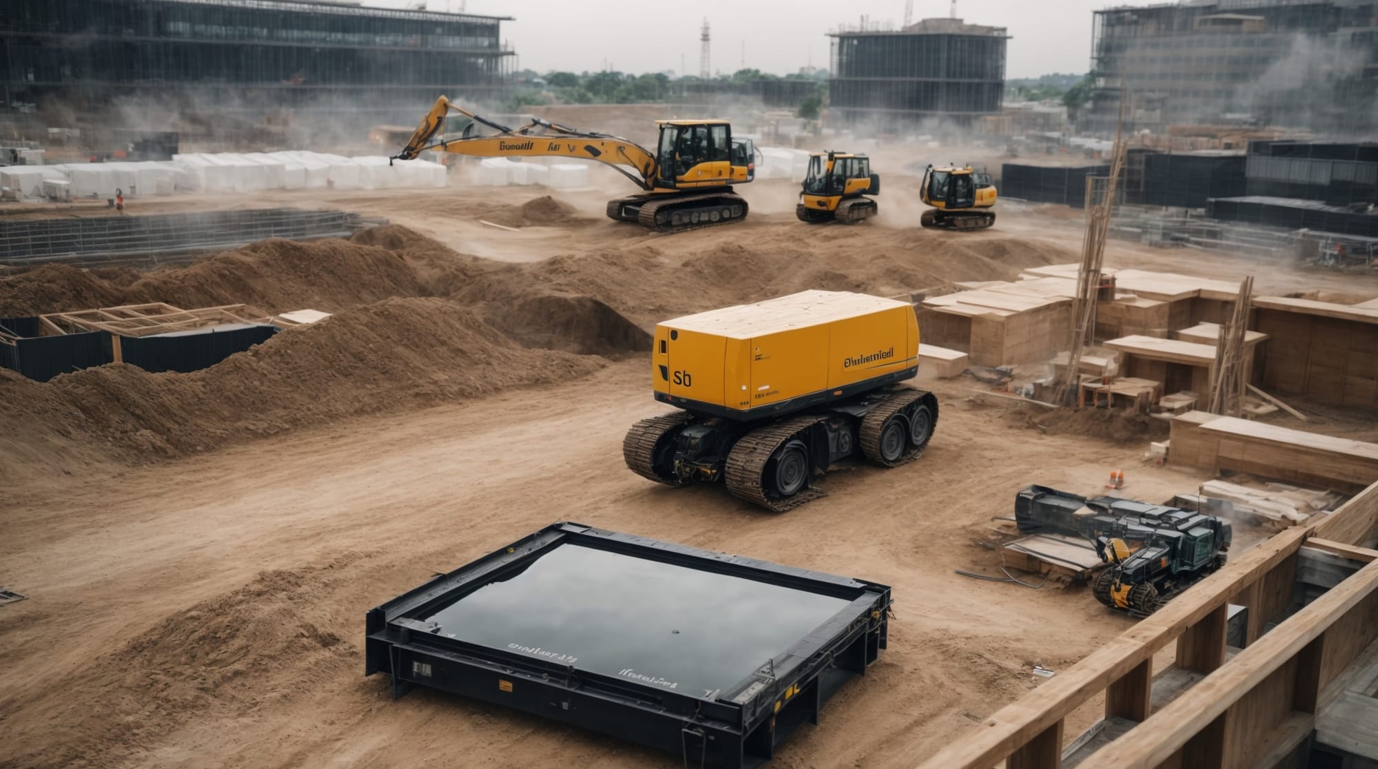 IoT construction IoT devices in action on a construction site, showcasing real-time data monitoring