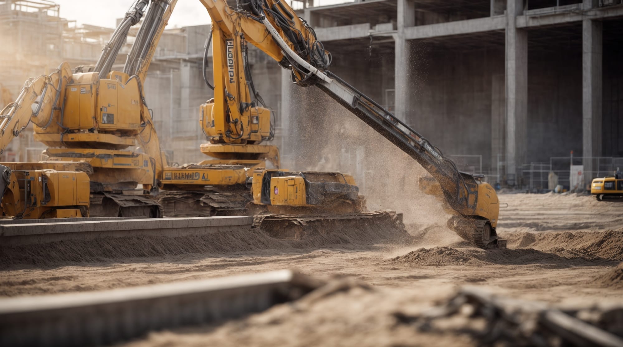robotic arm pouring concrete on a construction site