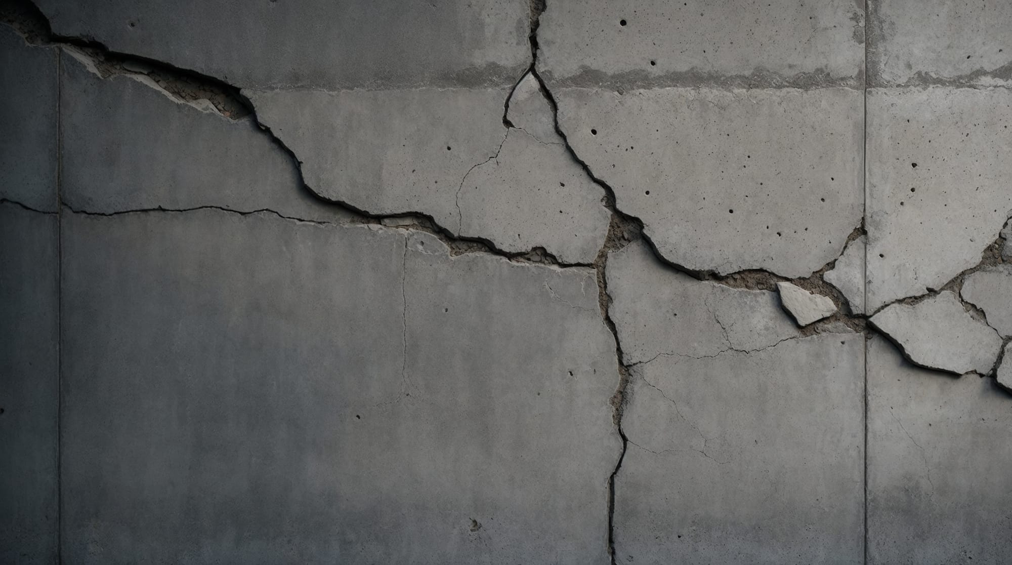 A cracked concrete wall beginning to self-heal with visible changes.