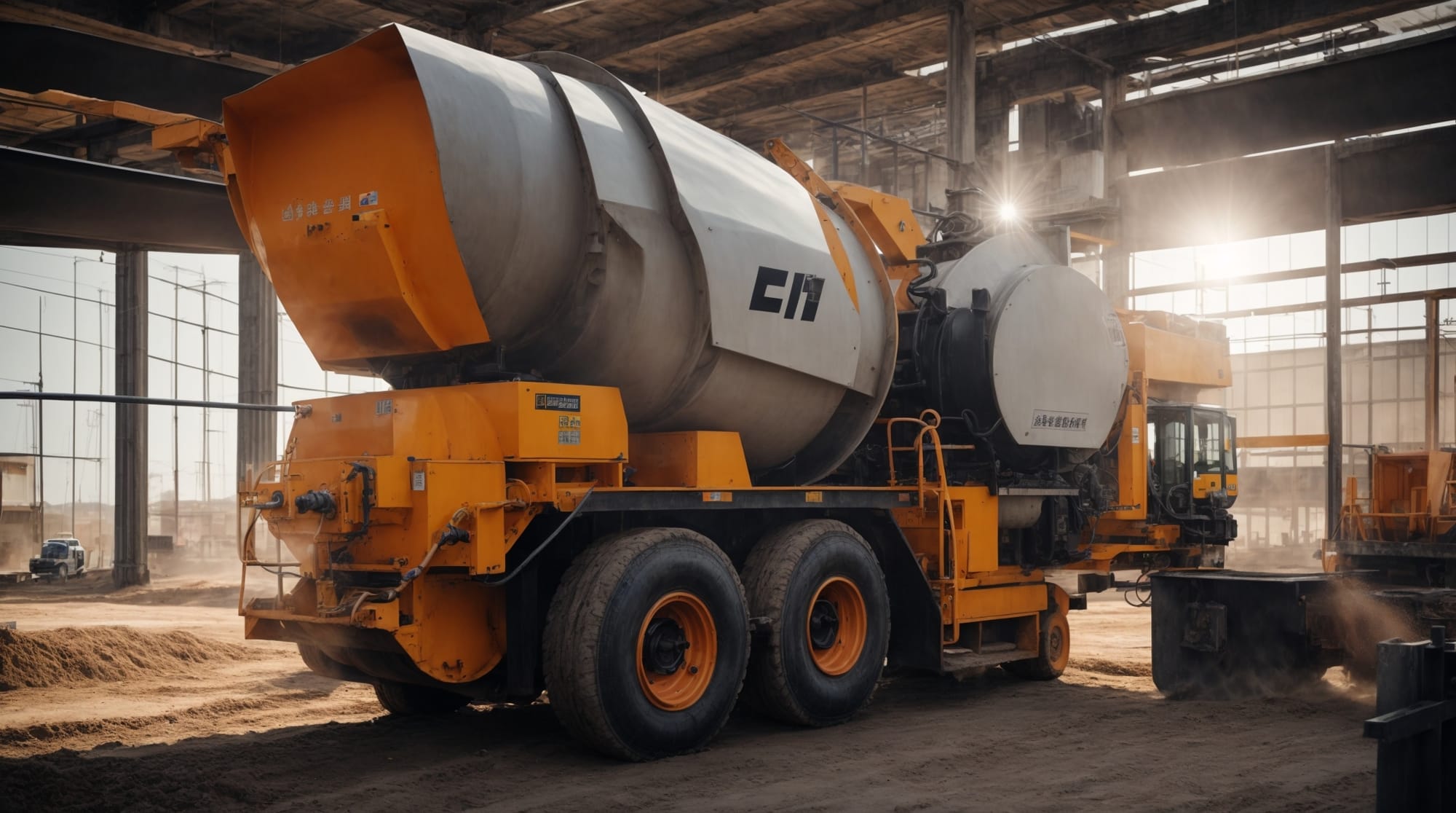 AI integrated concrete mixer in operation