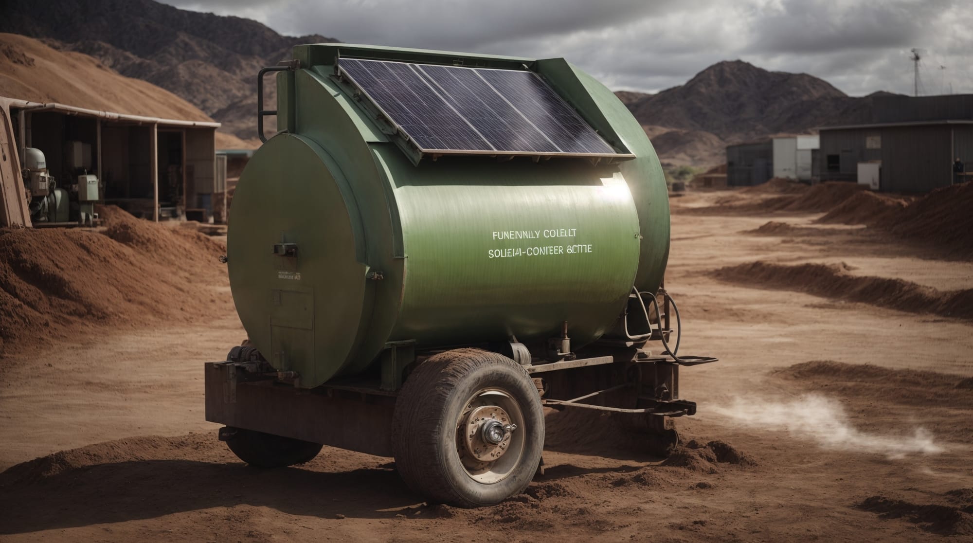 Solar-powered concrete mixer in operation