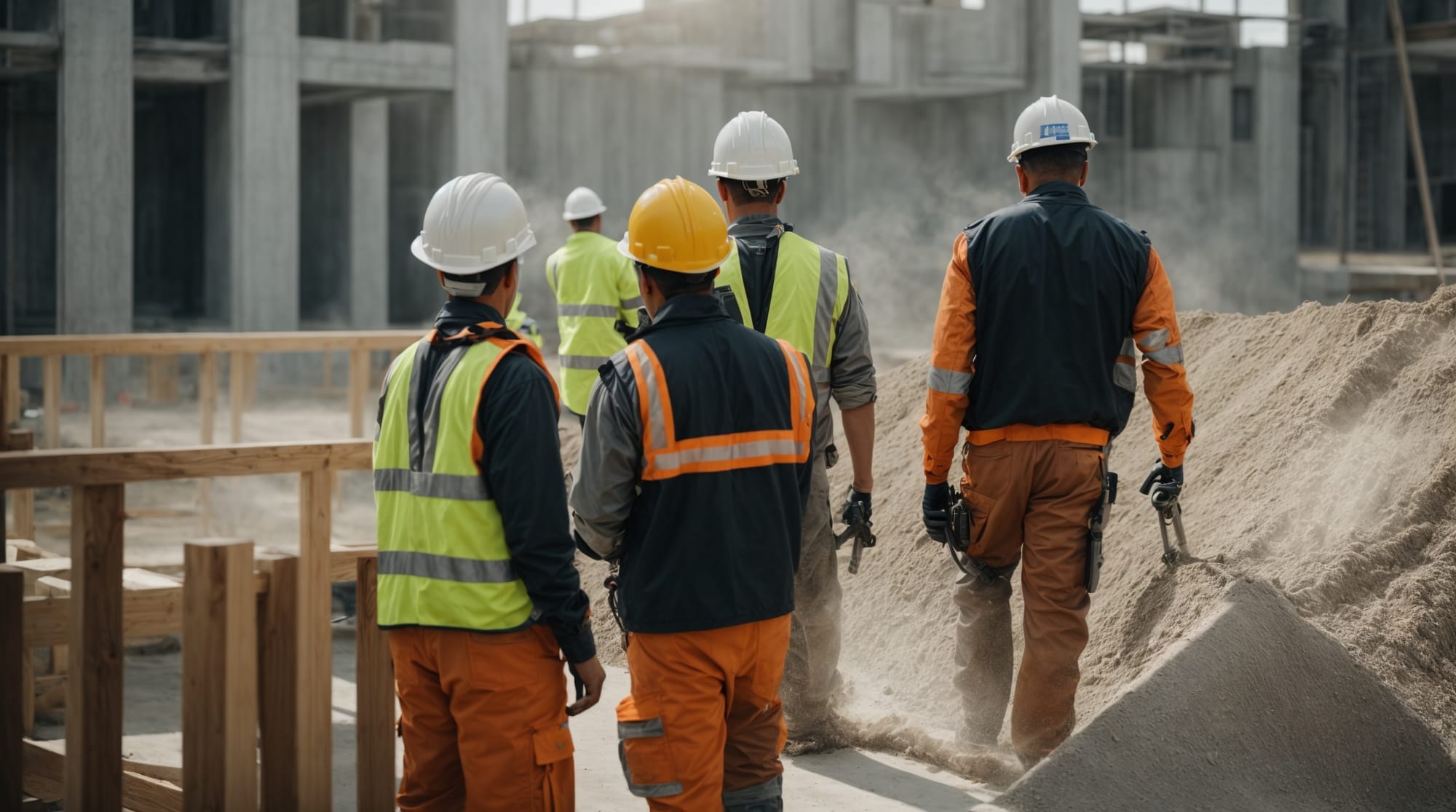 workers using sustainable concrete in modern construction