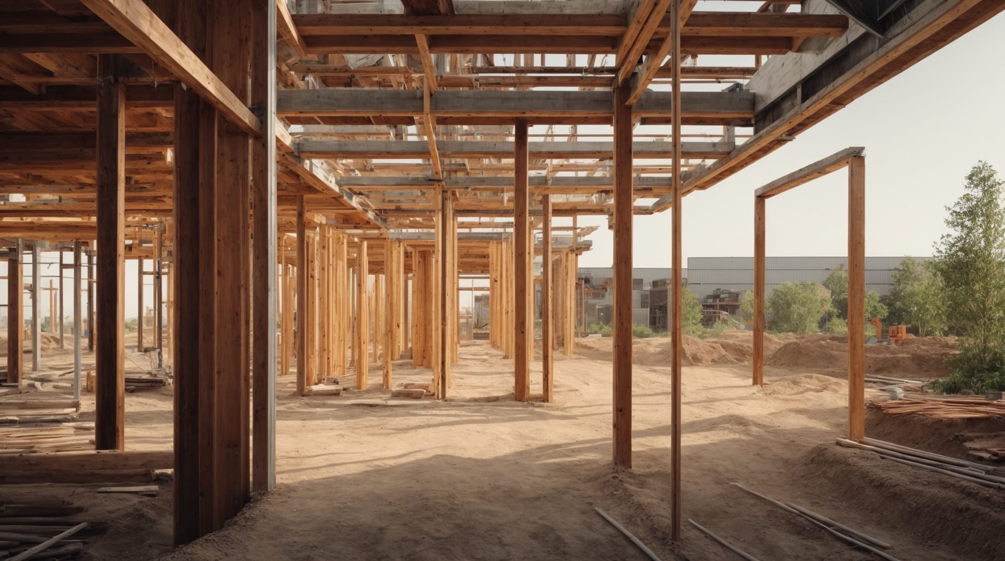 Eco-friendly construction site with efficient material handling systems