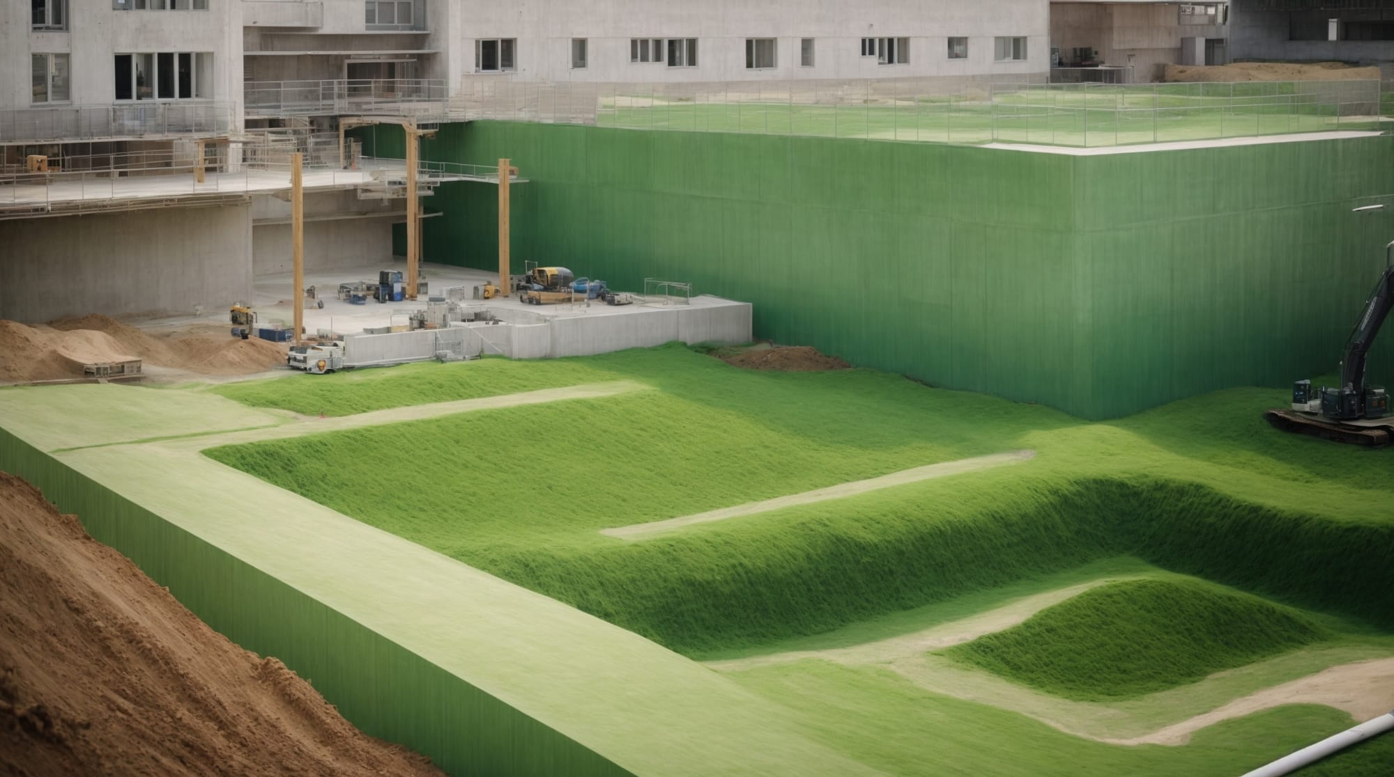 sustainable construction a modern construction site utilizing green concrete in its foundation
