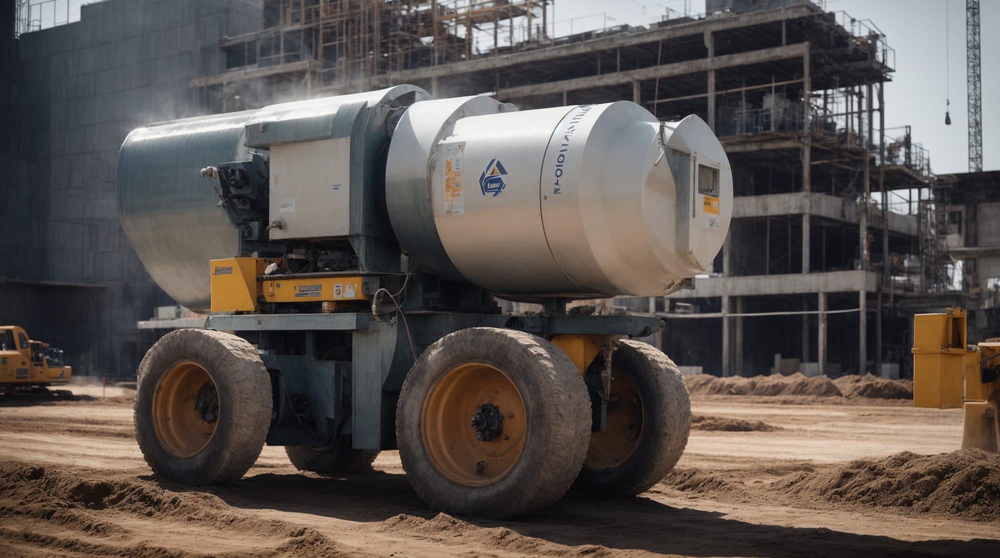 sustainable construction robot-controlled concrete mixer at work on a sustainable construction site