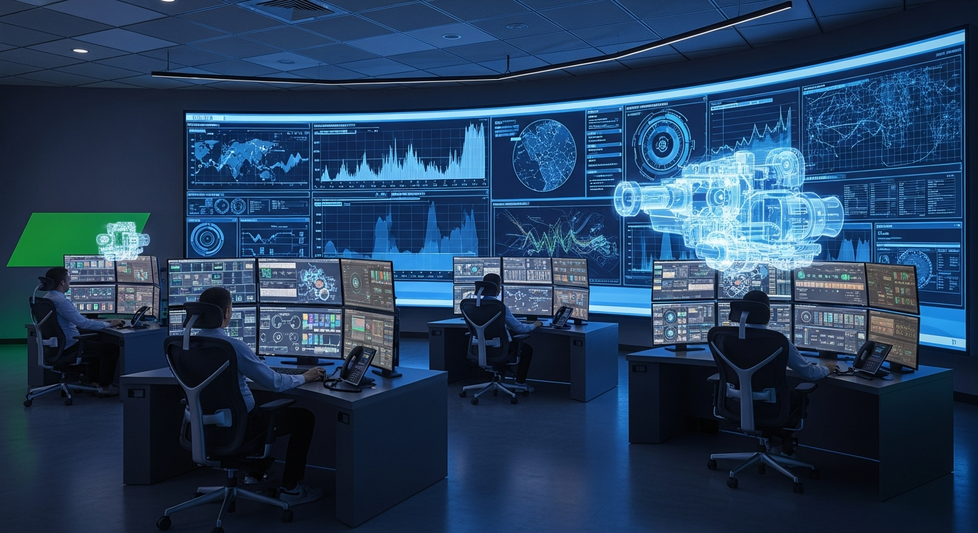 digital batching plant monitoring Smart control room with operators monitoring digital dashboards and sensor data from a modern concrete batching plant
