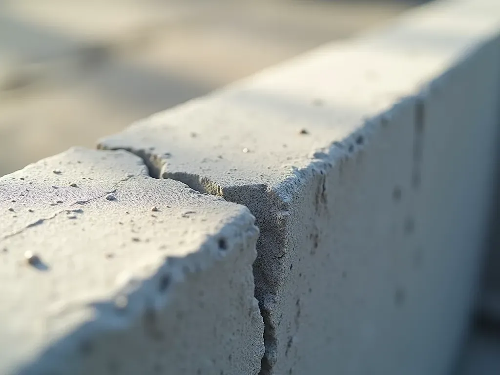 concrete micro cracks Close-up macro shot of a fresh gray concrete surface with visible micro-cracks forming near the edge under bright natural sunlight highlighting texture and roughness details without any text or labels.