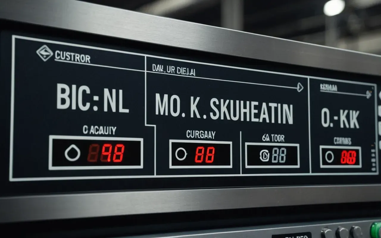 Detailed photograph of a digital control panel with illuminated buttons and gauges in a clean industrial setting showing precise measurement indicators without any readable text or numbers on the screen